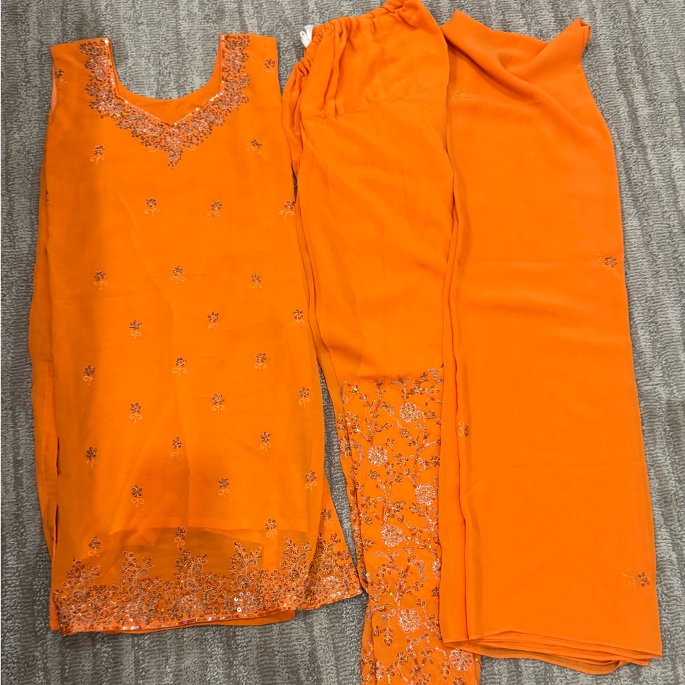 Embroidered orange suit with pajami pants